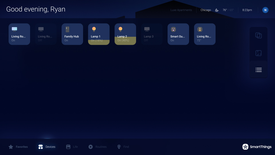 List view of Samsung Smart Ambience interface